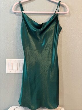 Altar'd State Emerald Satin Cowl Slip Dress
